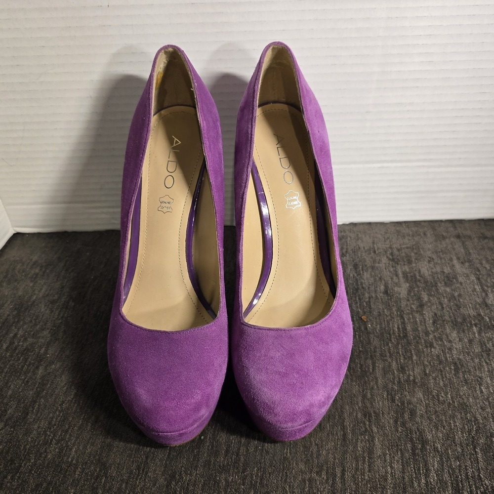 Aldo Platform Ultra High Stilettos Womens Size 7.5 Suede Leather Purple